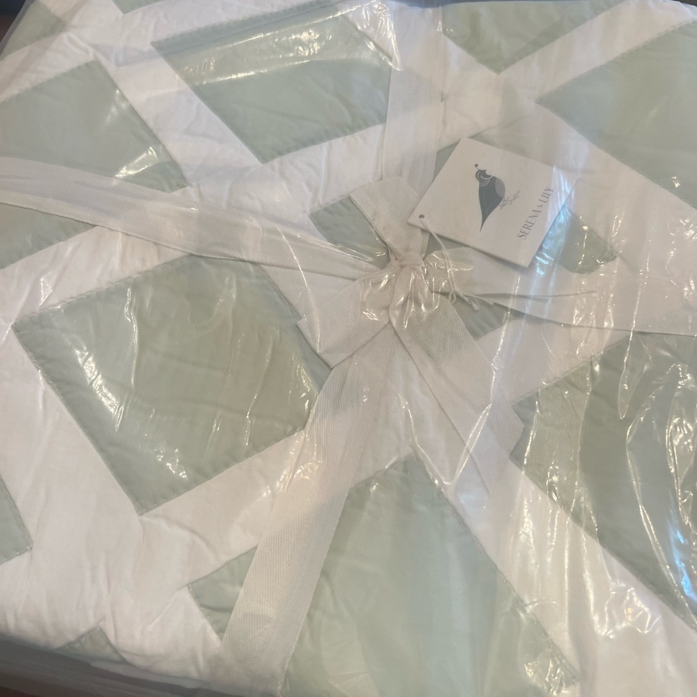 Serena & Lily Green and White Quilt & Euro Sham Set